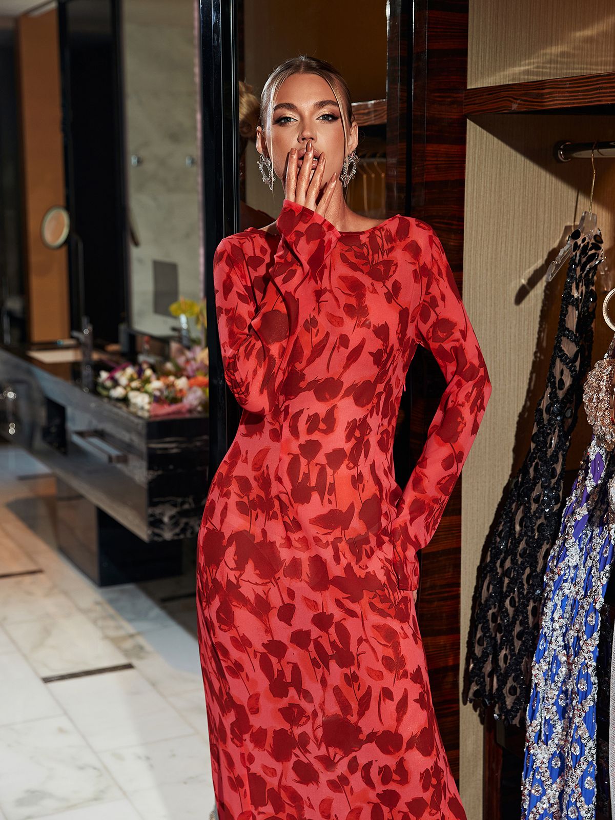 Cecil - Elegante Maxi Jurk met Bloemenprint en Lange Mouwen