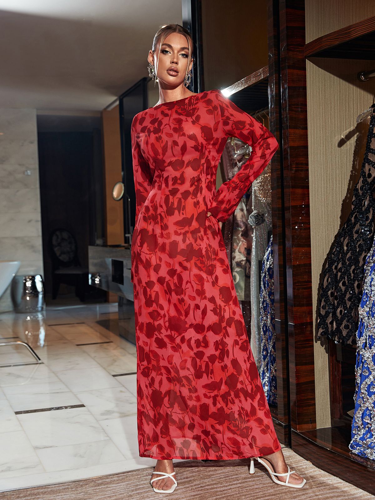 Cecil - Elegante Maxi Jurk met Bloemenprint en Lange Mouwen