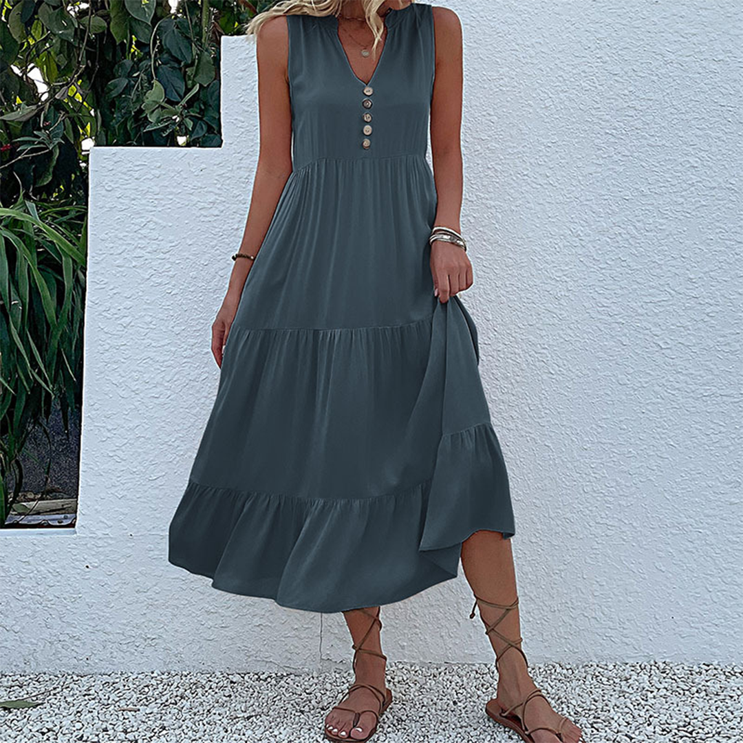 Sophie - Elegante Zomerjurk met Knopen en Ruches