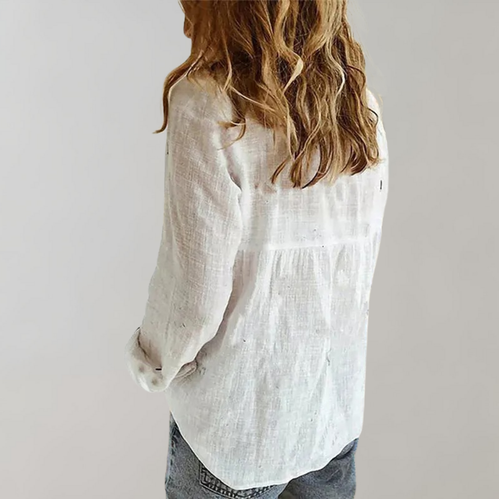 Camille - Luchtige Linnen Blouse met Knoopsluiting en Lange Mouwen