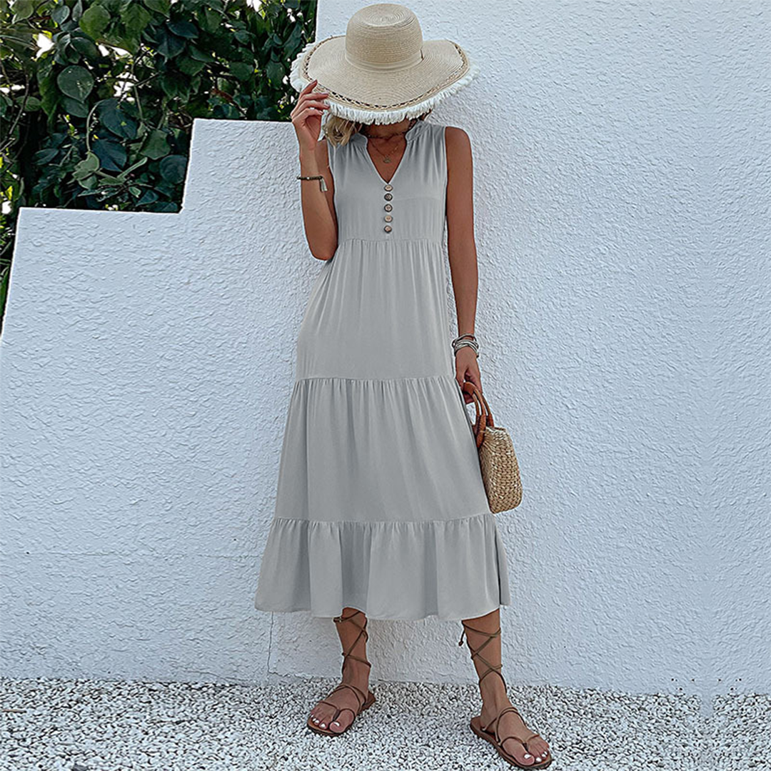 Sophie - Elegante Zomerjurk met Knopen en Ruches
