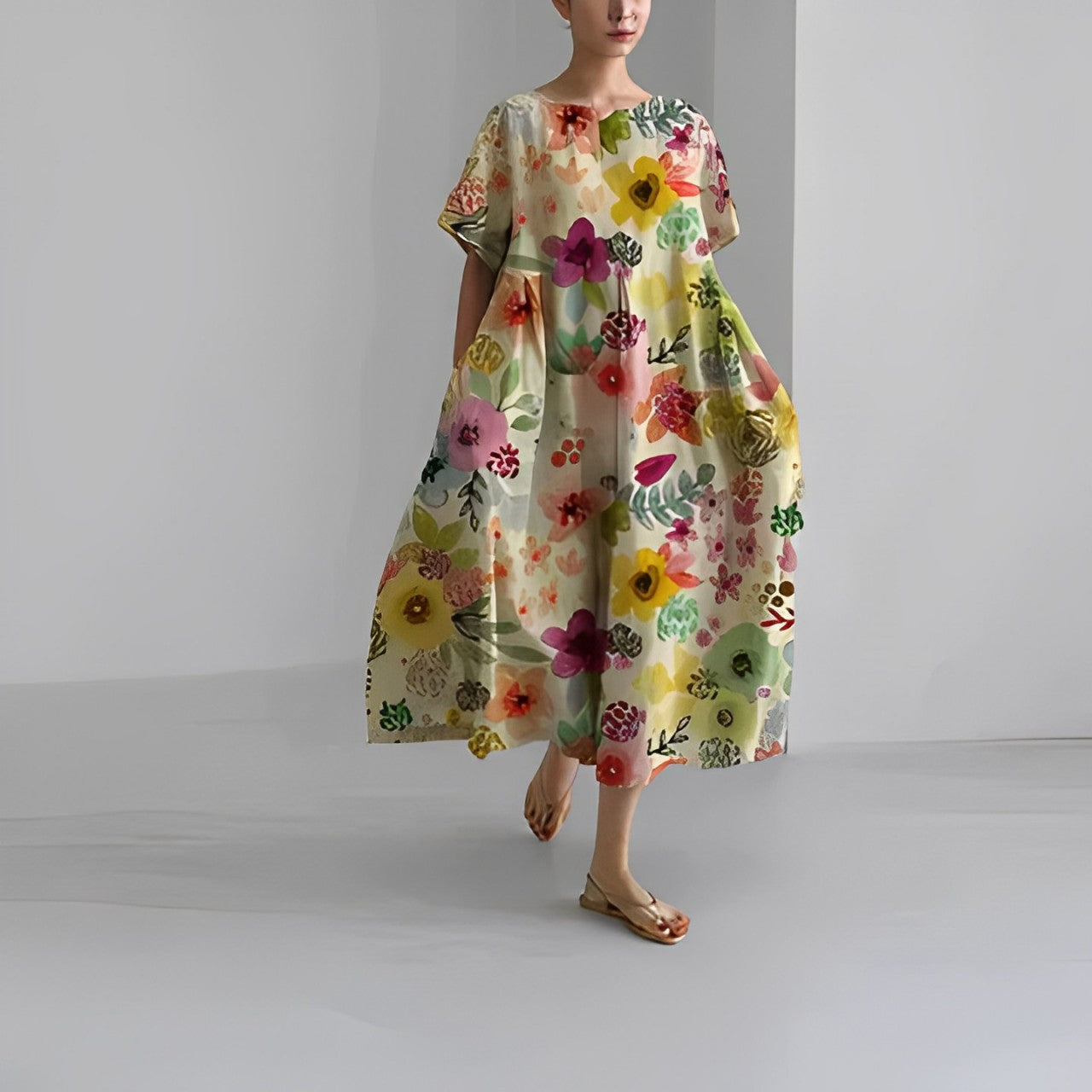 FloralFinesse - Kleurrijke Maxi Jurk met Bloemenprint