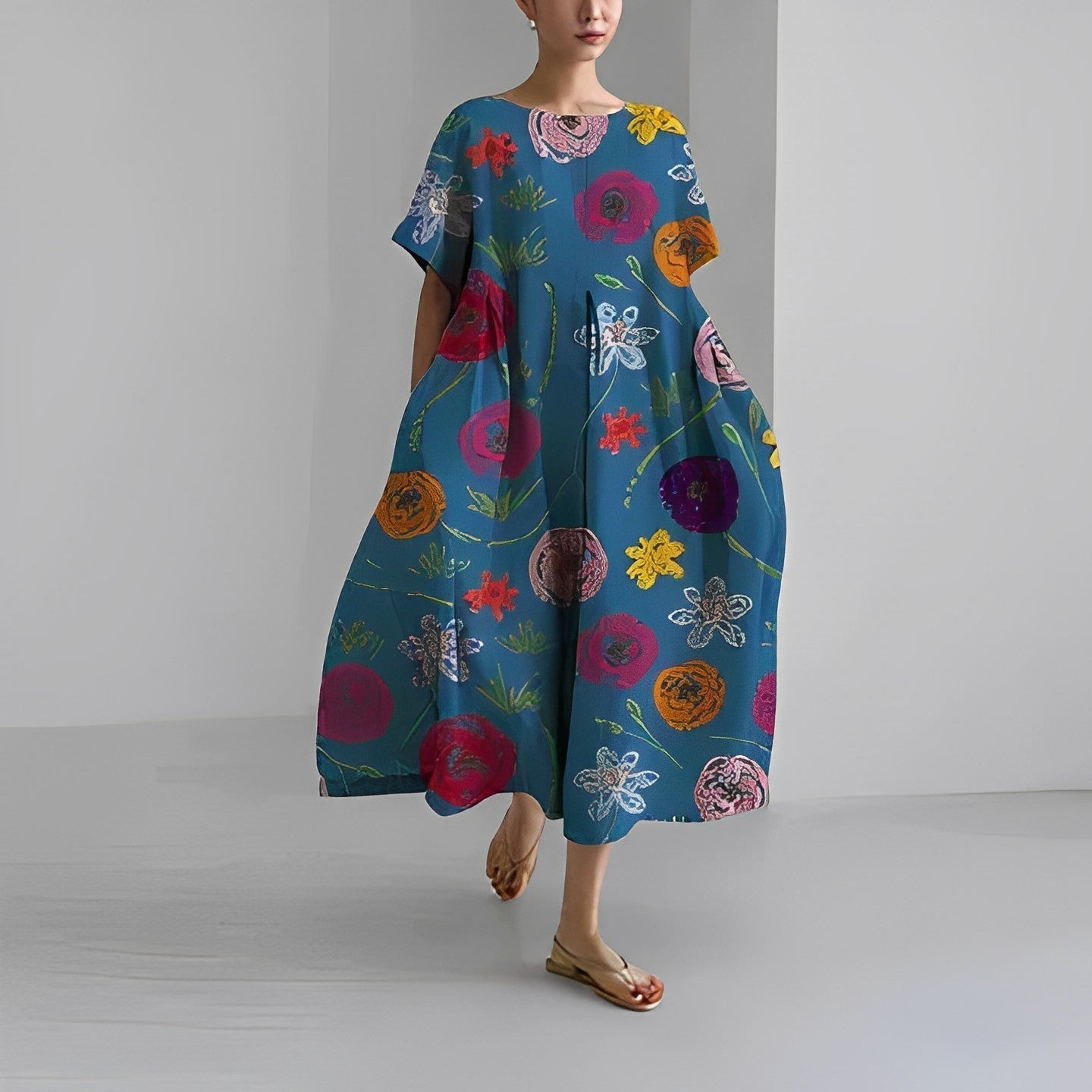 FloralFinesse - Kleurrijke Maxi Jurk met Bloemenprint