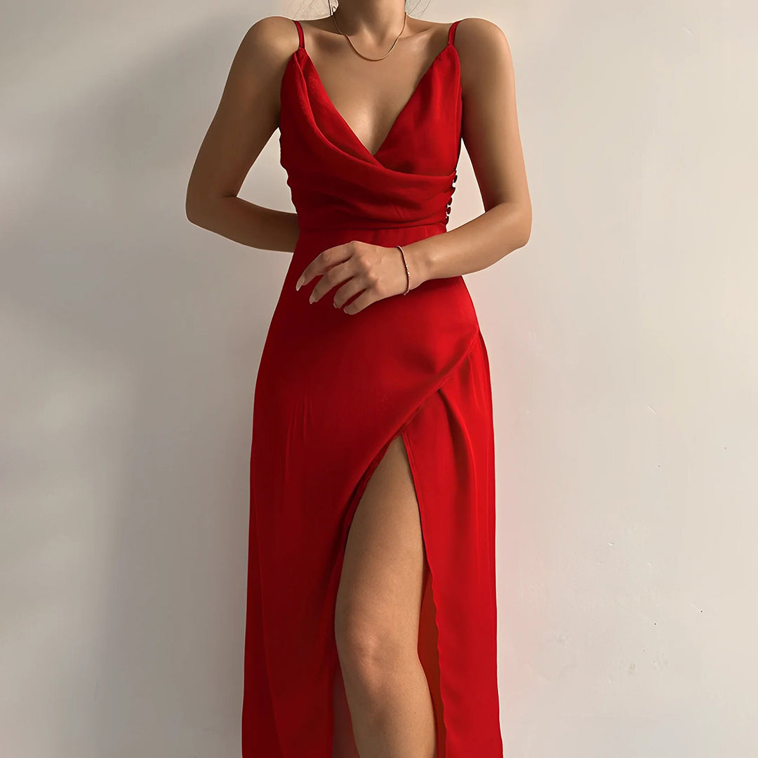Valentina - Elegante Satijnen Maxi Jurk met Split