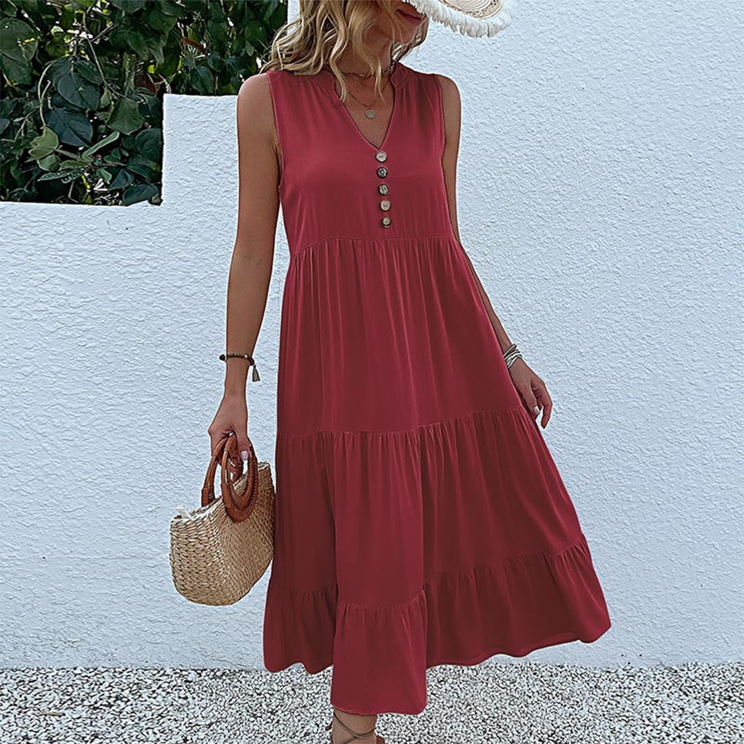 Sophie - Elegante Zomerjurk met Knopen en Ruches