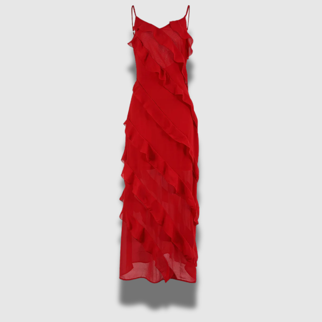Isabella - Elegante Maxi Jurk met Ruches en Spaghetti Bandjes