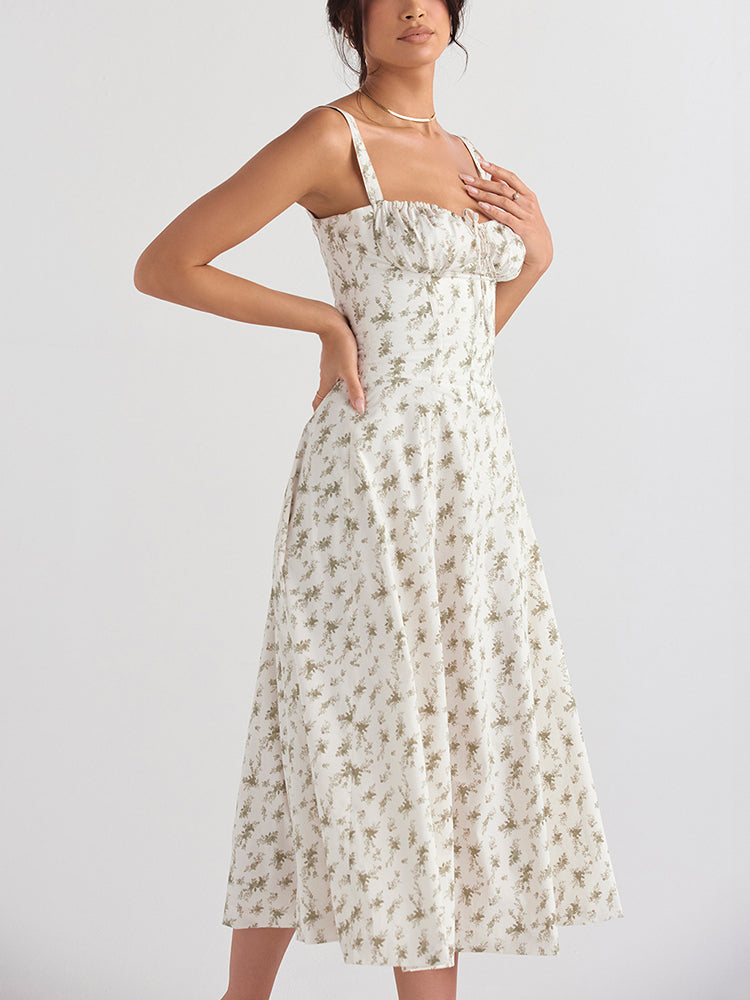 Amélie - Romantische Midi Jurk met Bloemenprint en Korset Top
