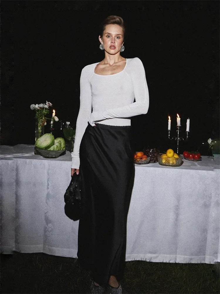Nora - Elegante Lange Satijnen Rok voor Een Tijdloze Look