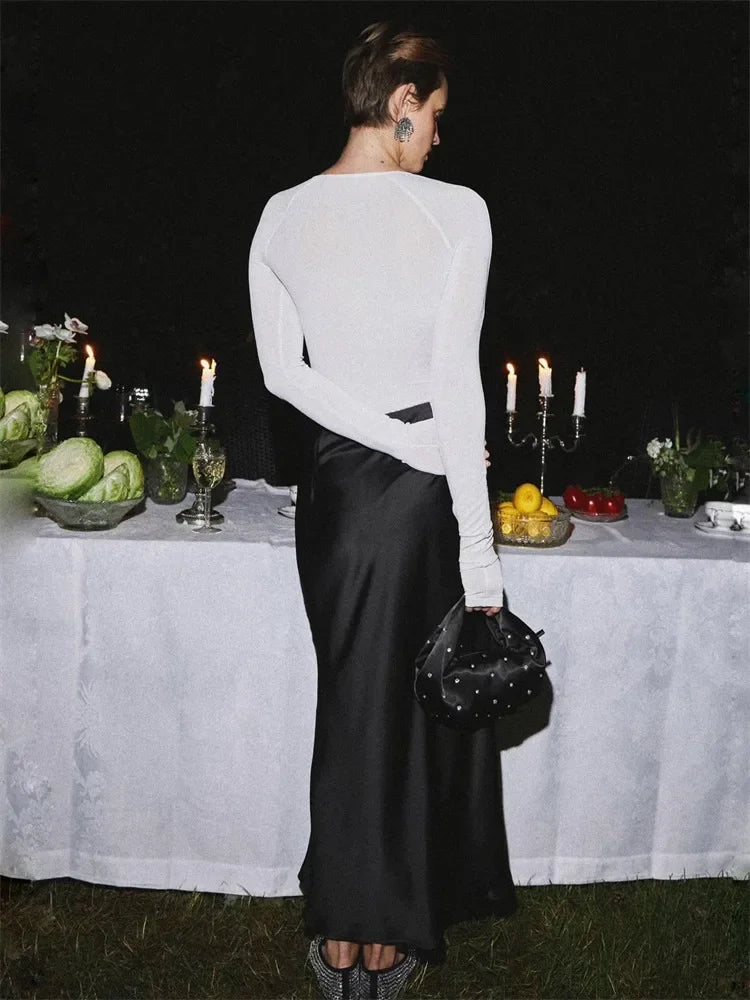 Nora - Elegante Lange Satijnen Rok voor Een Tijdloze Look