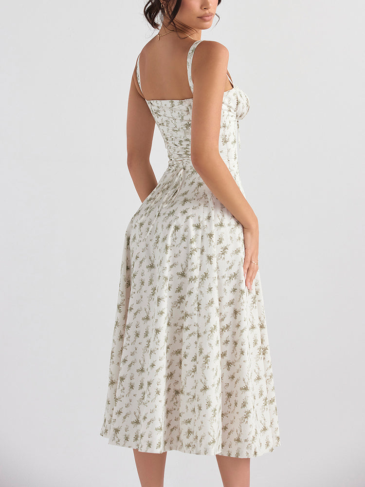 Amélie - Romantische Midi Jurk met Bloemenprint en Korset Top