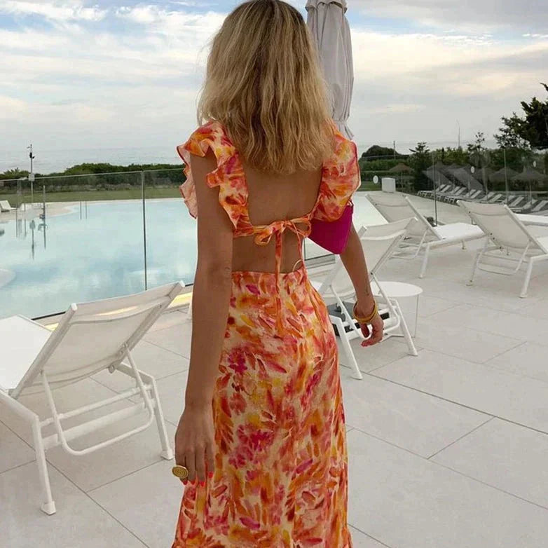 Isabelle - Elegante Zomerse Maxi Jurk met Ruches en Bloemenprint