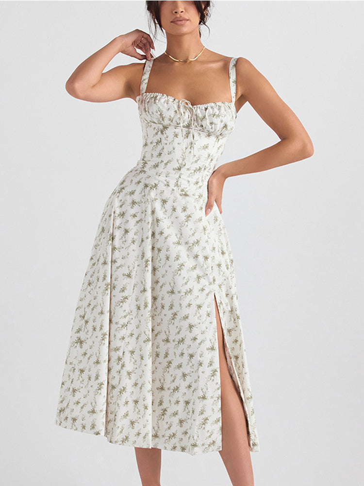 Amélie - Romantische Midi Jurk met Bloemenprint en Korset Top