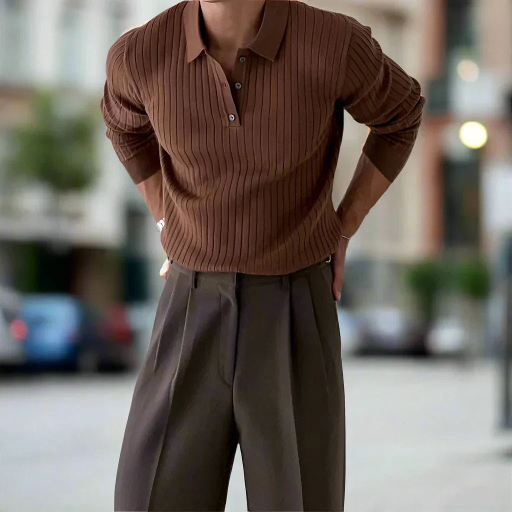 Arthur - Geribde Gebreide Polo, Elegant en Comfortabel