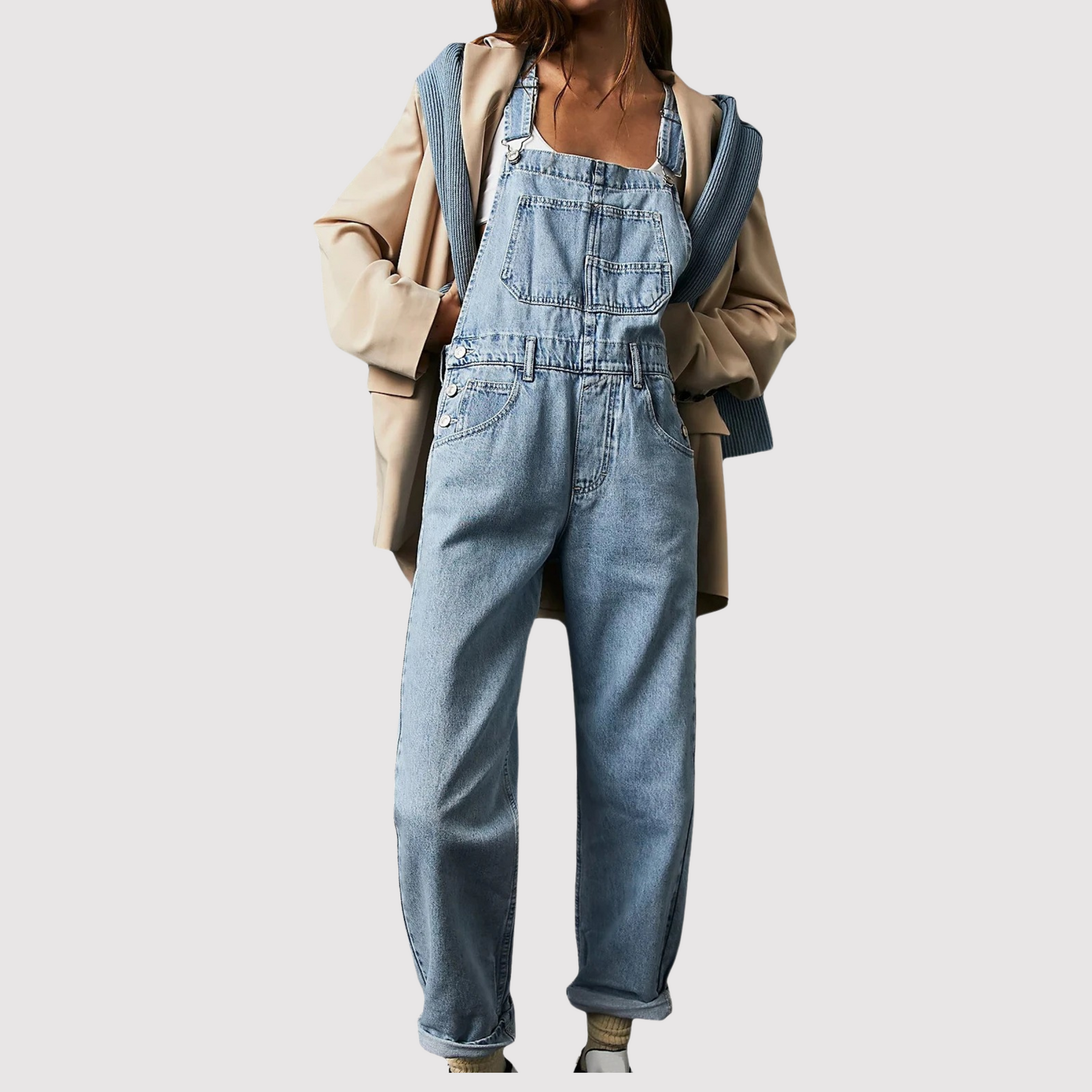 Hannah - Trendy Denim Jumpsuit, Ruime Snit En Praktische Zakken