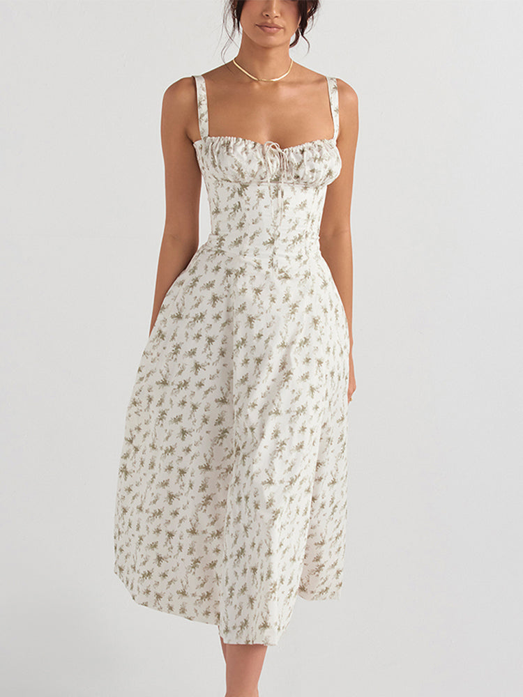 Amélie - Romantische Midi Jurk met Bloemenprint en Korset Top