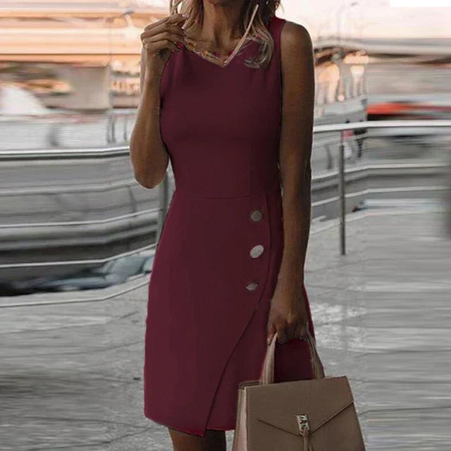 Tina - Elegante Mouwloze Jurk met Chique Knoopdetails