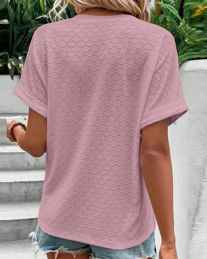 Margret - Elegante Top met V-hals en Korte Mouwen