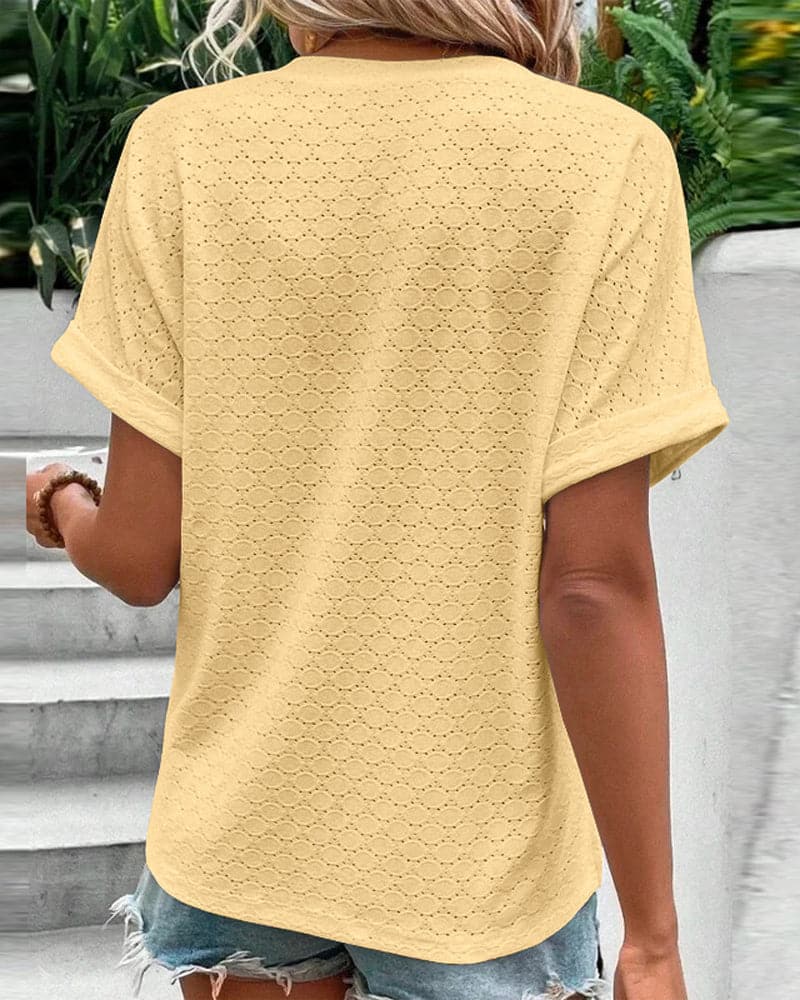 Margret - Elegante Top met V-hals en Korte Mouwen