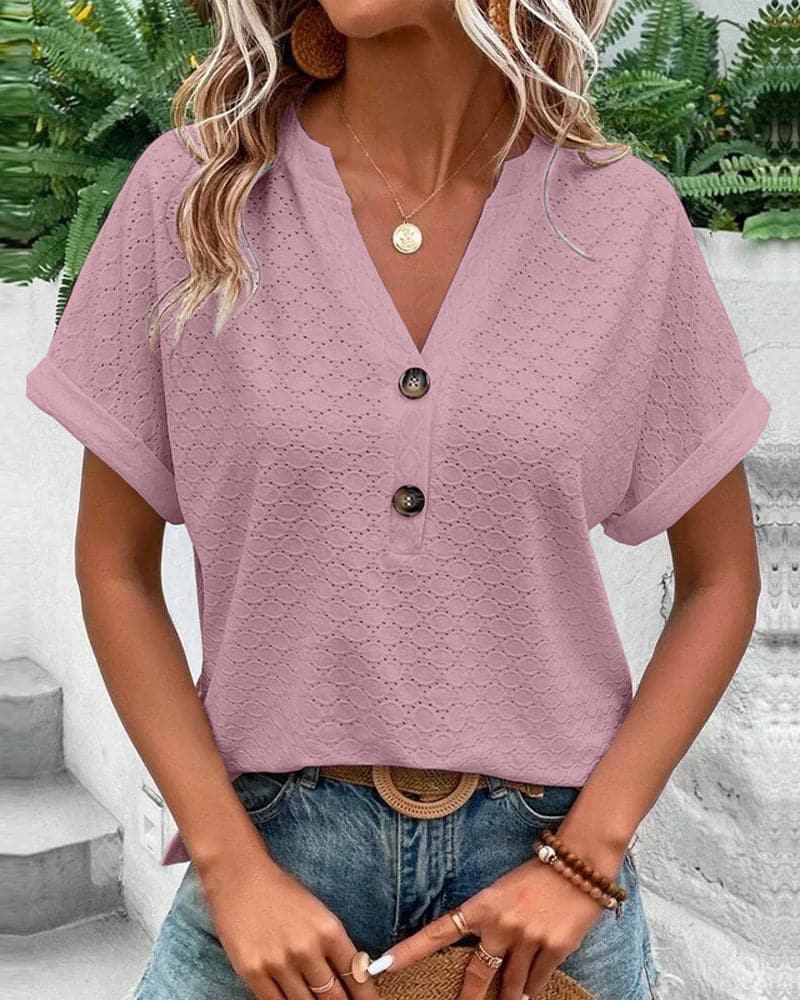 Margret - Elegante Top met V-hals en Korte Mouwen