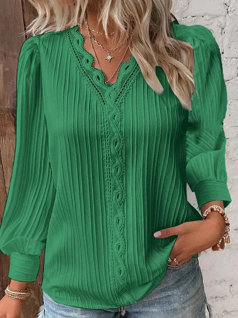 Sophie - Elegante Geplooide Blouse met Kantdetails