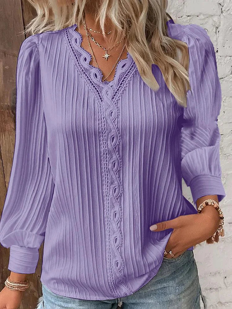Sophie - Elegante Geplooide Blouse met Kantdetails