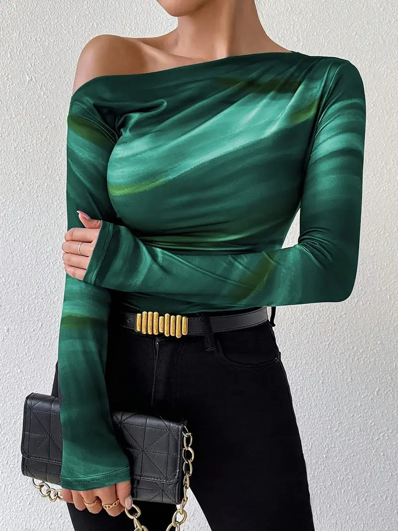 Lana - Trendy Off-Shoulder Mesh Top met Lange Mouwen