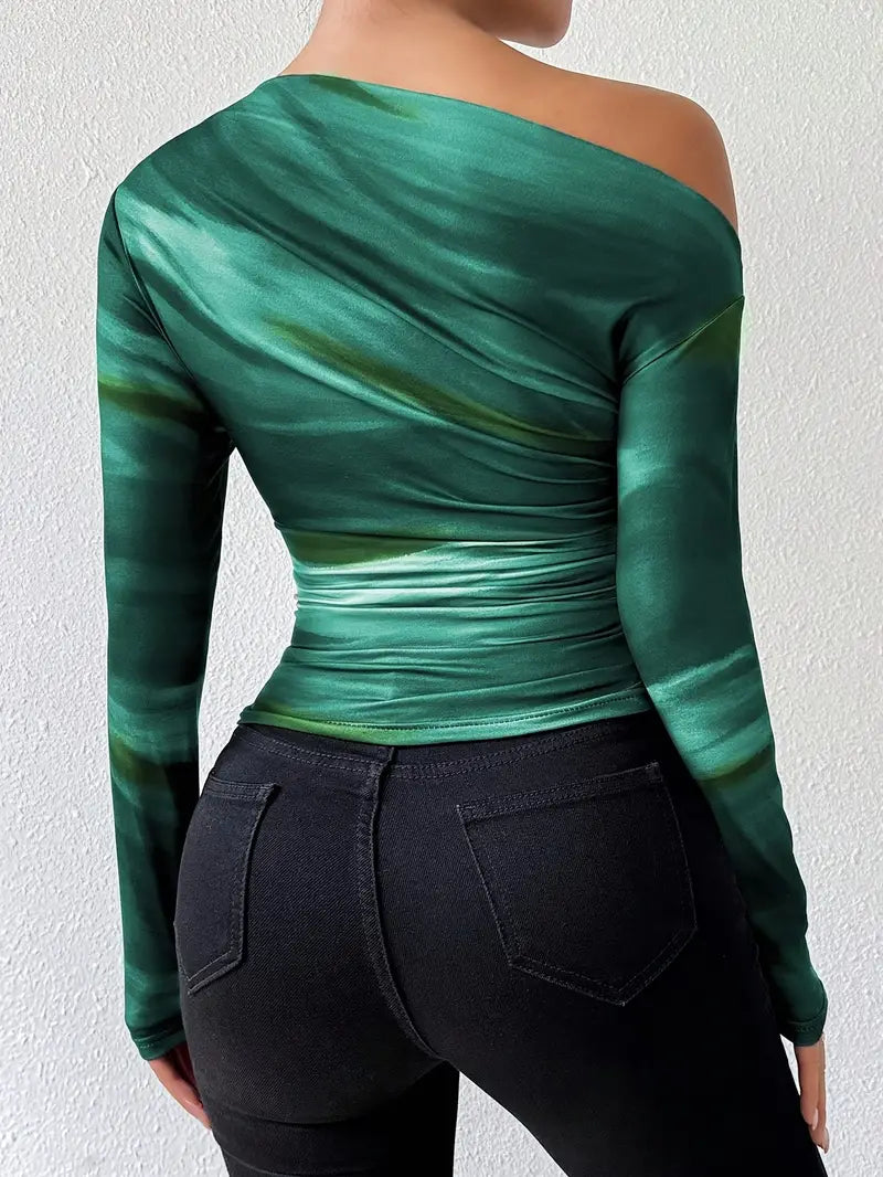 Lana - Trendy Off-Shoulder Mesh Top met Lange Mouwen