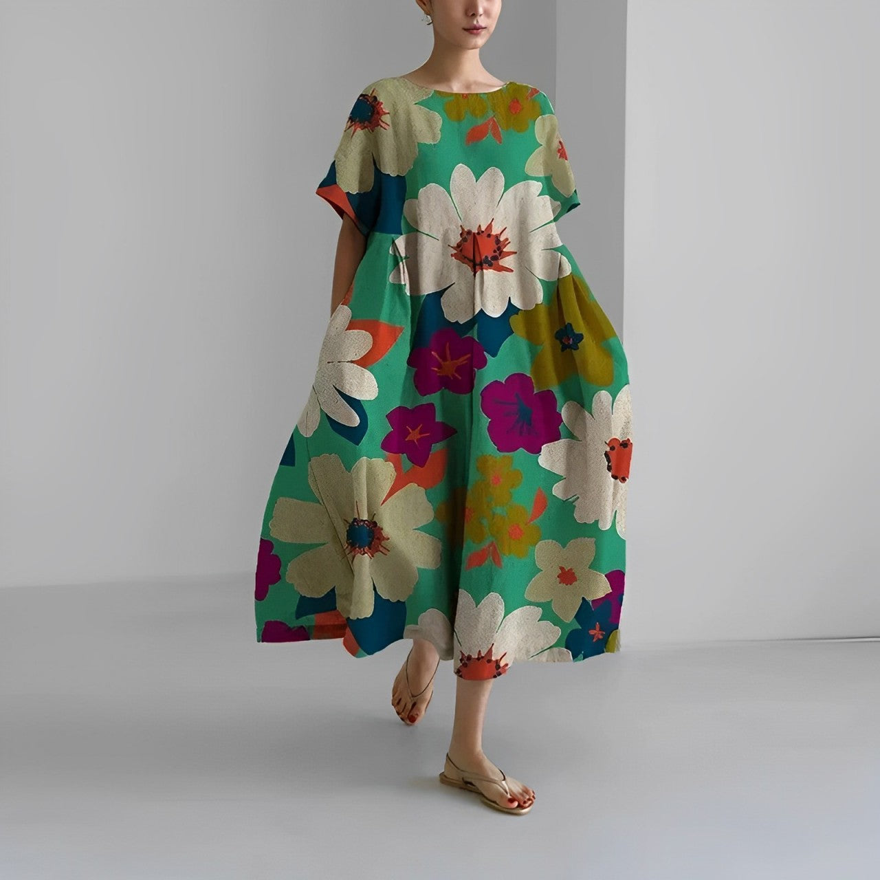 FloralFinesse - Kleurrijke Maxi Jurk met Bloemenprint