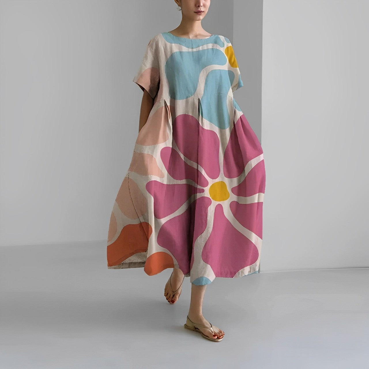 FloralFinesse - Kleurrijke Maxi Jurk met Bloemenprint