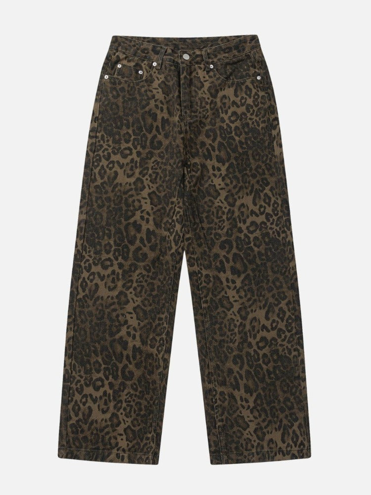 Sophie - Trendy Hoge Taille Wide-Leg Jeans met Luipaardprint