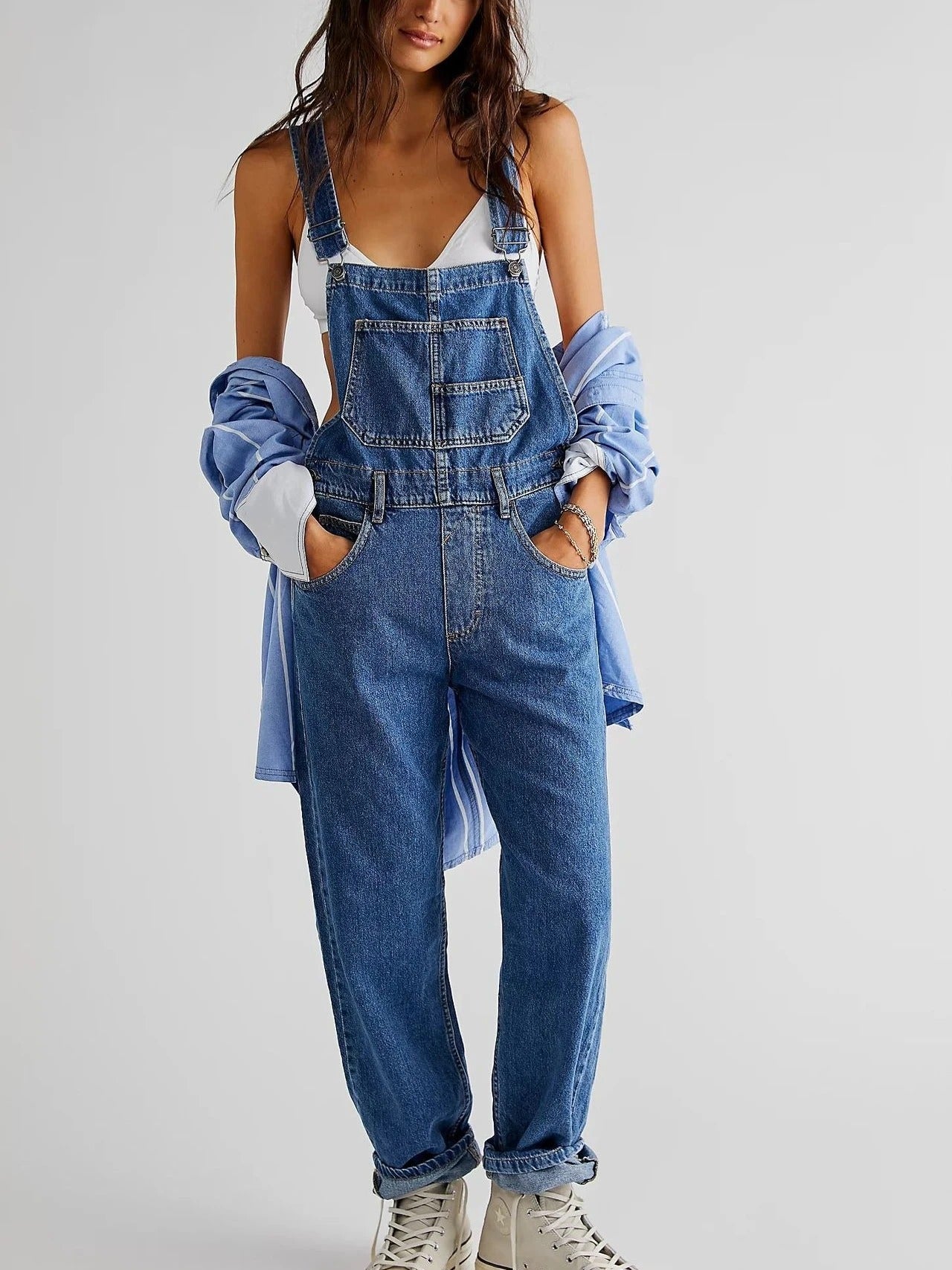 Hannah - Trendy Denim Jumpsuit, Ruime Snit En Praktische Zakken