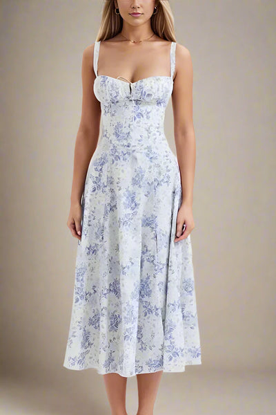 Amélie - Romantische Midi Jurk met Bloemenprint en Korset Top