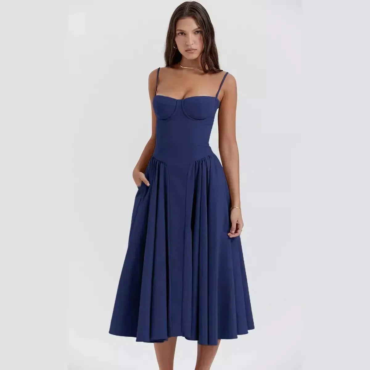Isabelle - Elegante Strapless Midi Jurk met A-lijn