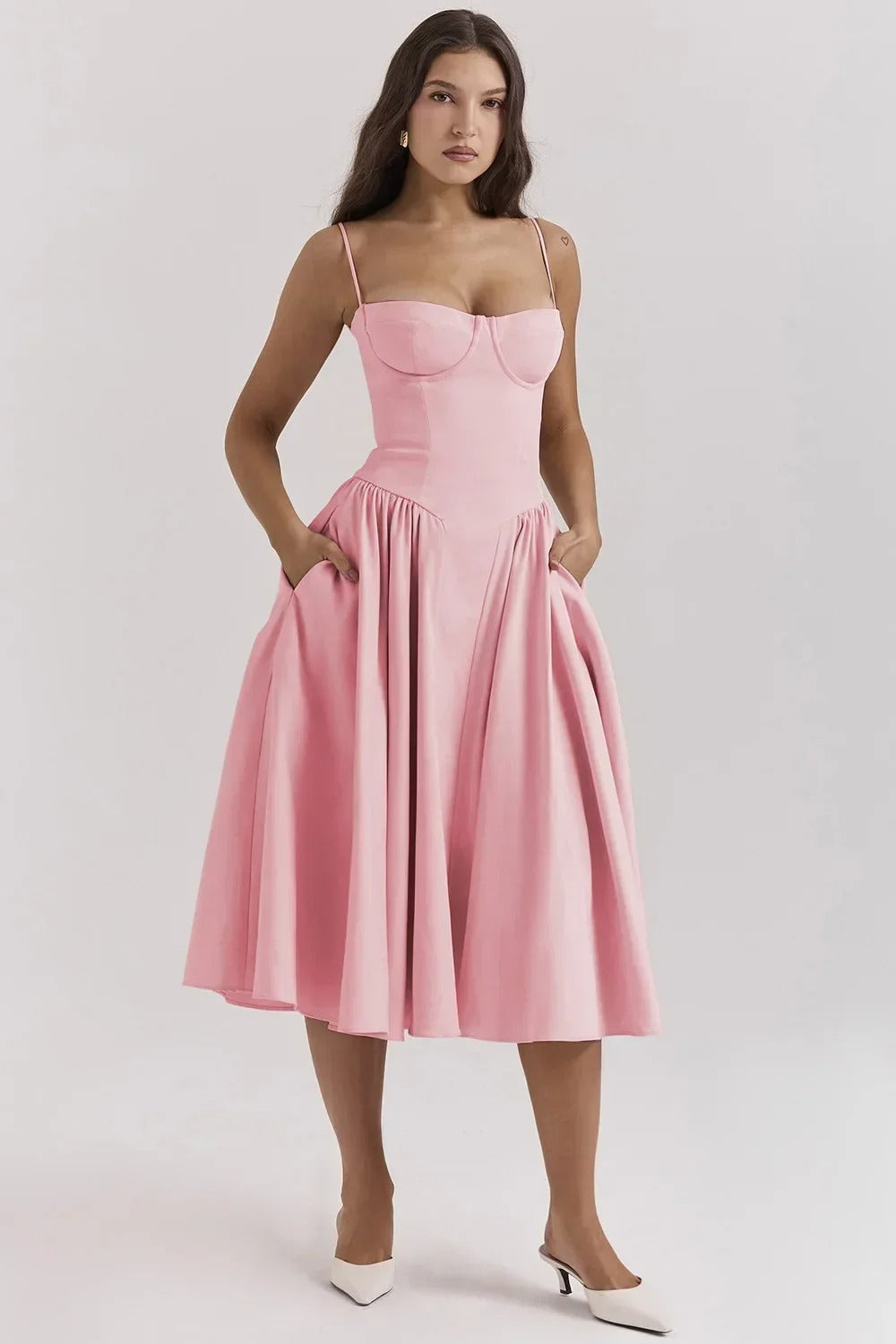Isabelle - Elegante Strapless Midi Jurk met A-lijn