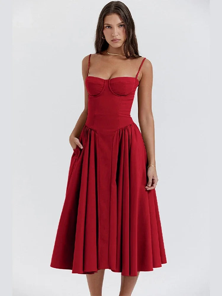Isabelle - Elegante Strapless Midi Jurk met A-lijn