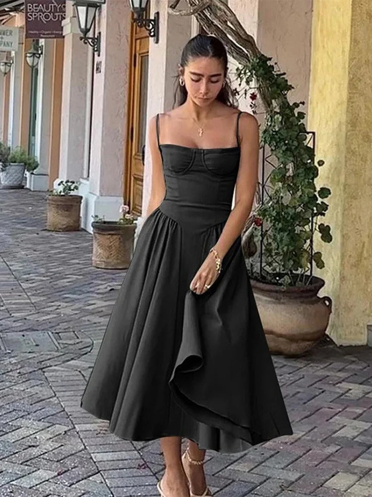 Isabelle - Elegante Strapless Midi Jurk met A-lijn