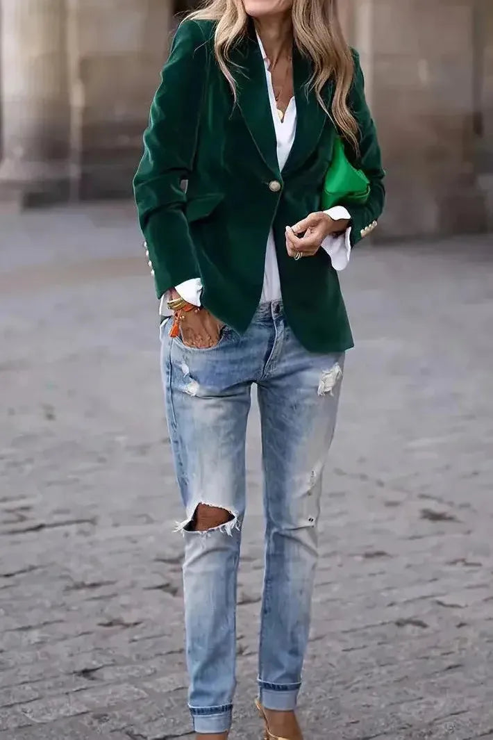 Dames Stijlvolle Blazer Met Gouden Knopen | Stijl en comfort