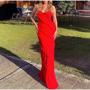 Isabella - Elegante Maxi Jurk met Ruches en Spaghetti Bandjes