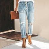 Dames Relaxte Rechte Jeans | Trekkoord Zakken