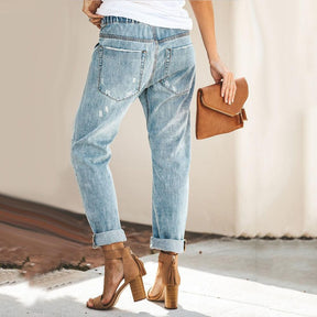 Dames Relaxte Rechte Jeans | Trekkoord Zakken