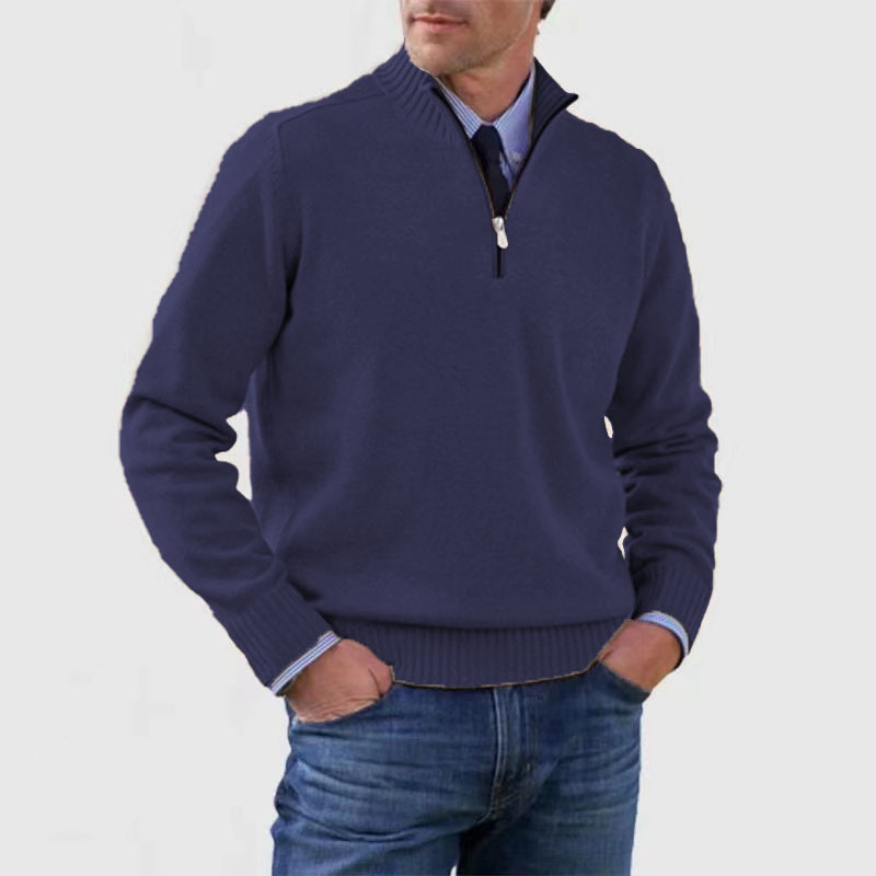 Heren Gebreide Pullover met Opstaande Kraag en Halve Rits | Warm & Rekbaar