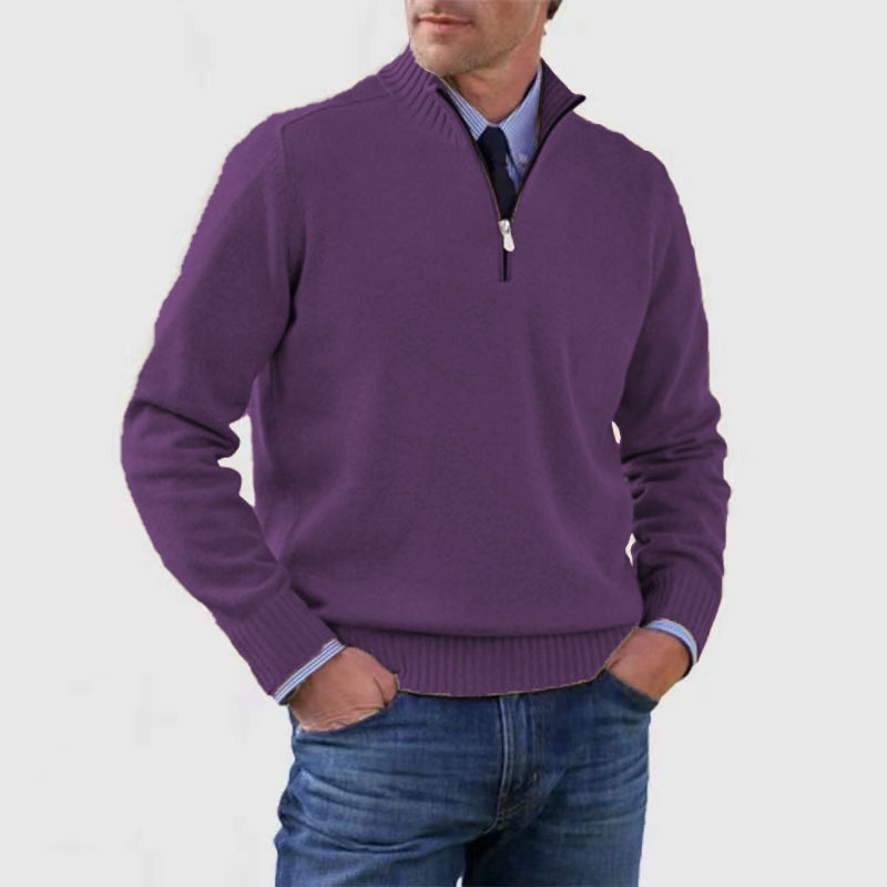Heren Gebreide Pullover met Opstaande Kraag en Halve Rits | Warm & Rekbaar