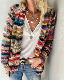 Dames Vrolijke Gestreepte Gebreide Cardigan | Gezellige & Stijl