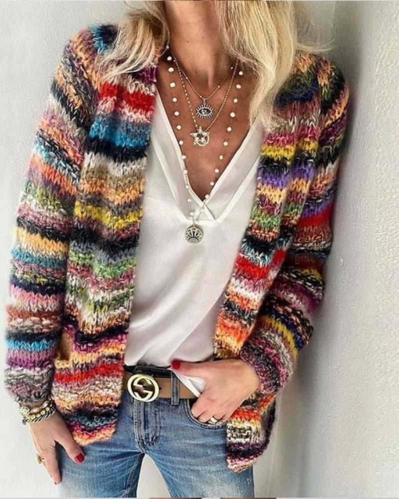 Dames Vrolijke Gestreepte Gebreide Cardigan | Gezellige & Stijl