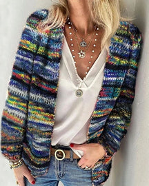 Dames Vrolijke Gestreepte Gebreide Cardigan | Gezellige & Stijl