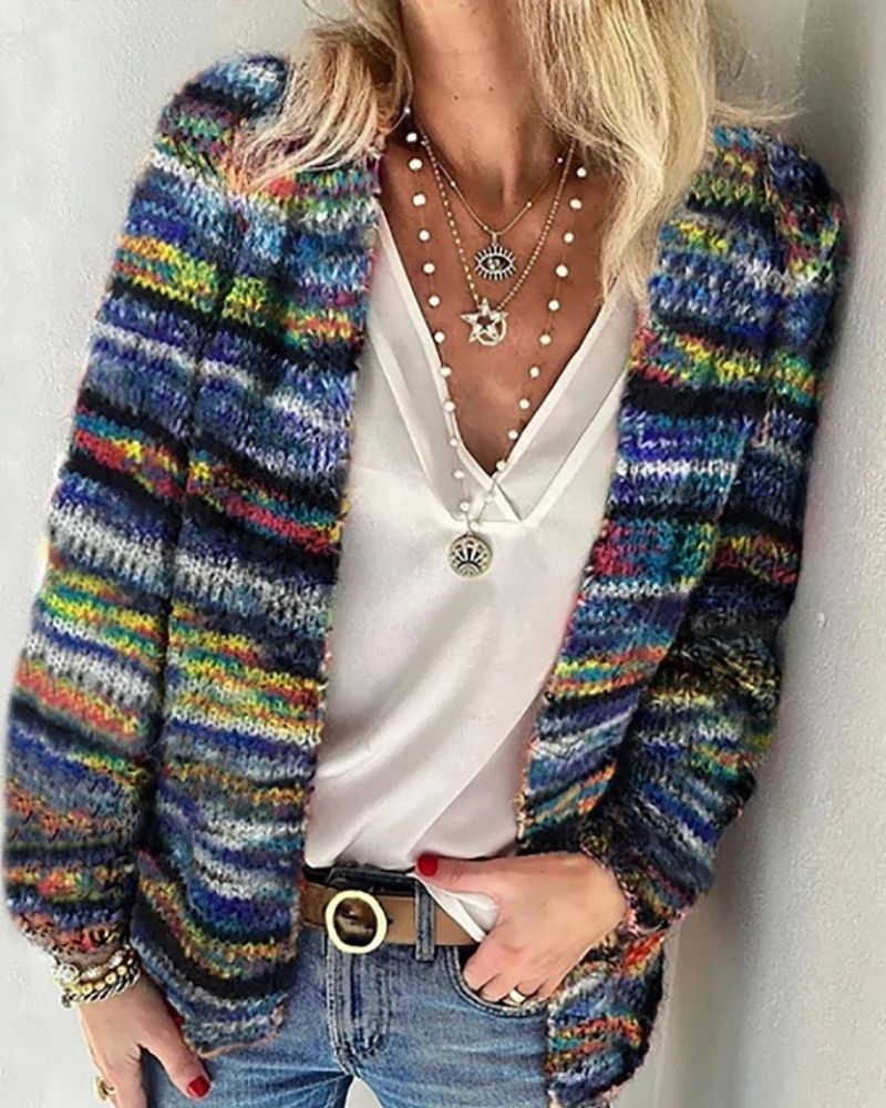 Dames Vrolijke Gestreepte Gebreide Cardigan | Gezellige & Stijl