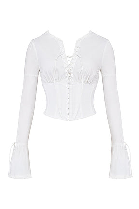 Grace - Elegante Getailleerde Kanten Corsettop met Flare Mouwen