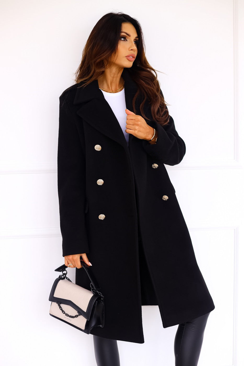 Dames Warme Dubbelrijige Lange Winter Trench Overjas | Met Gouden Knopen
