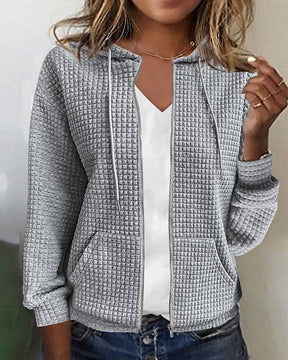 Dames Winter Hoodie van Wafelbreisel met Rits | Casual Jas met Lange Mouwen