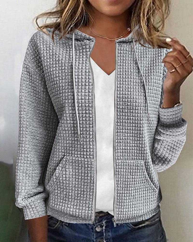 Dames Winter Hoodie van Wafelbreisel met Rits | Casual Jas met Lange Mouwen